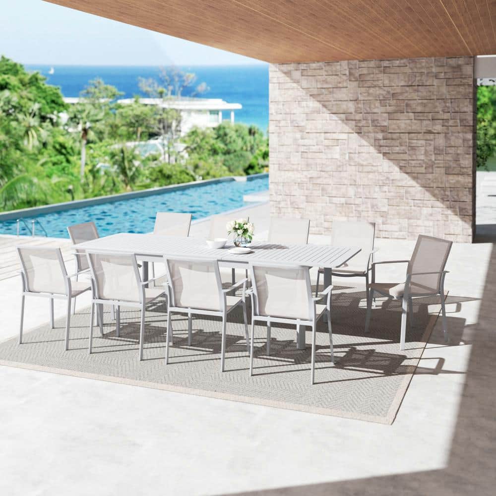 White 11-Piece Aluminum Rectangle Outdoor Dining Table Set with Extension price history on PriceWatchPro