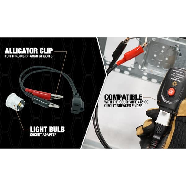 Southwire Tools & Equipment 60030S Circuit Breaker Finder Adapter Kit – Includes Light Socket Adapter & Alligator Clips For 120V AC Circuits