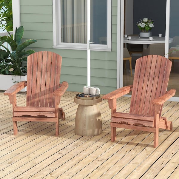 Brown Folding Fir Wood Adirondack Chair(2-Pack)