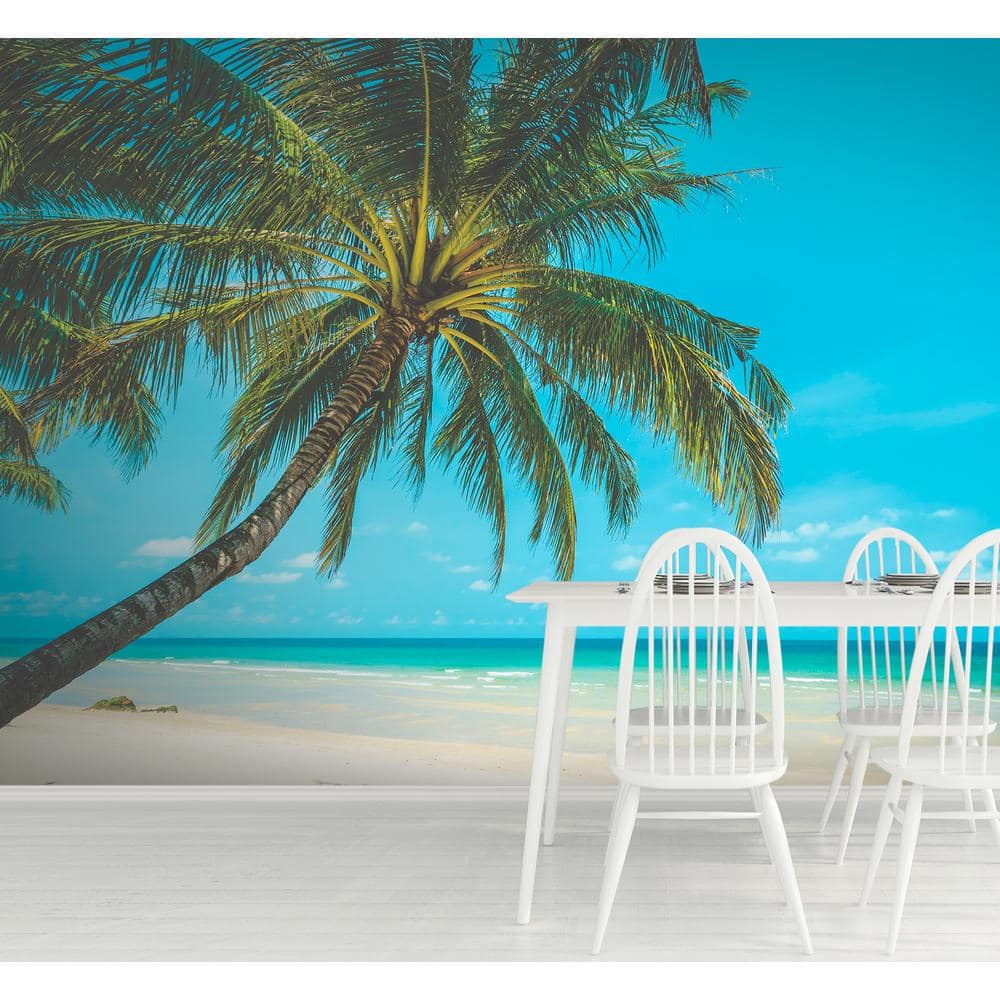 Tropical Paradise Beach Blue Non-Woven Wall Mural