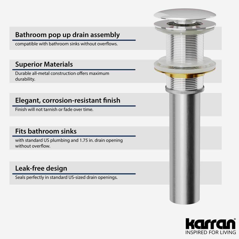 Chrome Brass Pop-Up Bathroom Sink Drain Assembly
