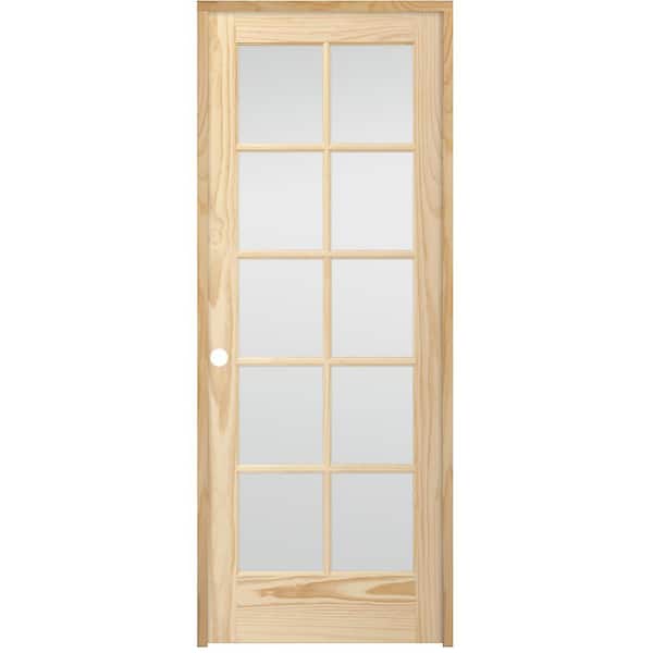 24 in. x 80 in. 10-Lite French Unfinished Pine Right Hand Solid Core Wood Single Prehung Interior Door with Bronze Hinge