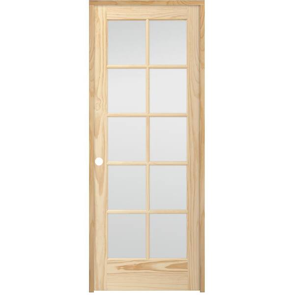 Steves & Sons 32 in. x 80 in. 10-Lite French Unfinished Pine Right Hand Solid Core Wood Single Prehung Interior Door with Bronze Hinge