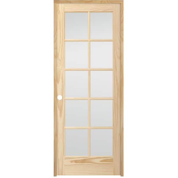 Steves & Sons 32 in. x 80 in. 10-Lite French Unfinished Pine Right Hand Solid Core Wood Single Prehung Interior Door with Nickel Hinge
