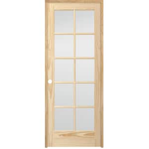 36 in. x 80 in. 10-Lite French Unfinished Pine Right Hand Solid Core Wood Single Prehung Interior Door with Bronze Hinge