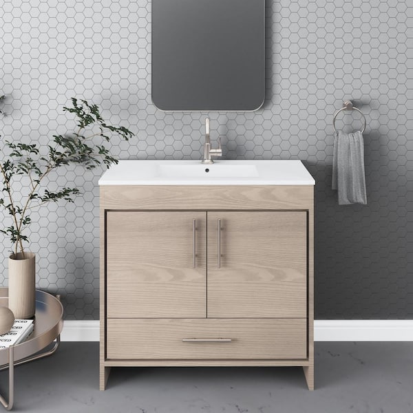 VOLPA USA AMERICAN CRAFTED VANITIES Pacific 36 in. x 18 in. D Bath Vanity in Ash Gray with Ceramic Vanity Top in White with White Basin