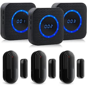 Wireless Door Chime Sensor Plug-In w/ 800 ft. Range 55 Chimes 5 Volume Levels Adjustable Display(3 Receiver & 3 Sensor)