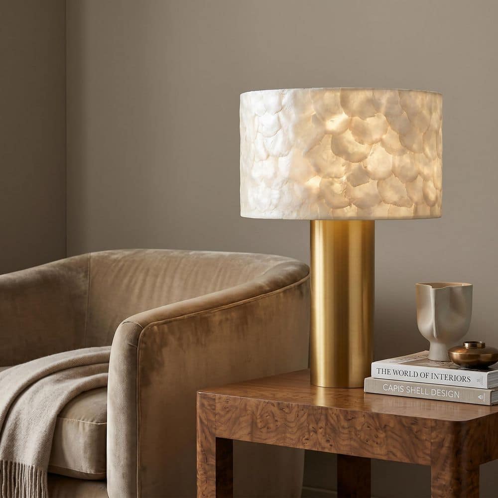 Quoizel Leland 20 in. Brushed Gold Table Lamp with Capiz Shell