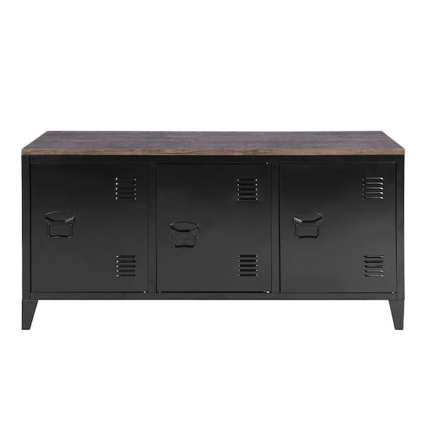Homy Casa Matapouri 47.4 in. Black Manufactured Wood Top Metal Sideboard Storage Cabinet with 3-Doors