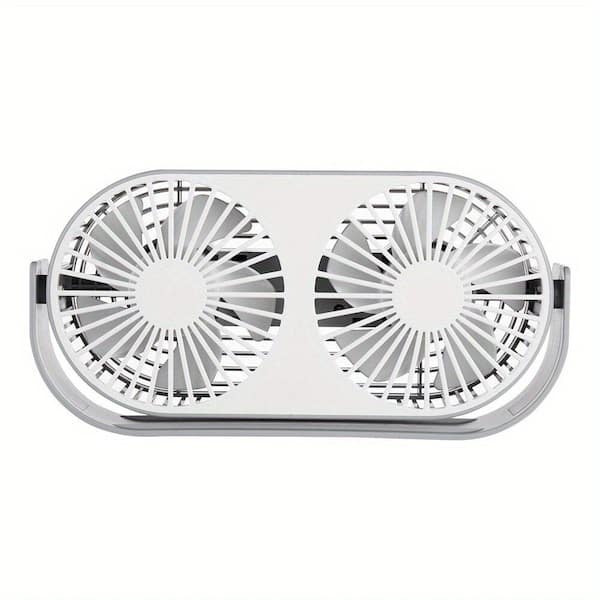Double Head & Leaf Mini Portable Micro-USB Powered 5 in. 3 fan speeds Desk Fan in Gray, 360 Degree Quiet & Powerful Wind