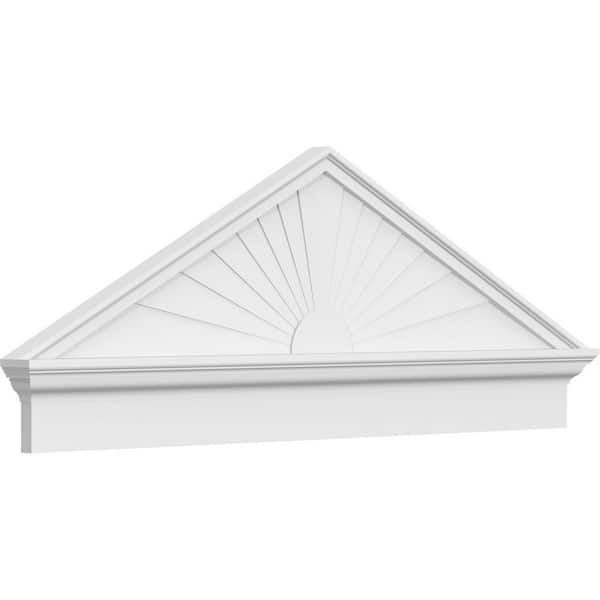 Ekena Millwork 54-in W x 20-3/8-in H x 2-3/4-in P (Pitch 6/12) Peaked Cap Sunburst Signature Urethane Combination Pediment, Primed Tan