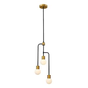 Neutra 3-Light Matte Black Plus Foundry Brass Chandelier with Glass Shade