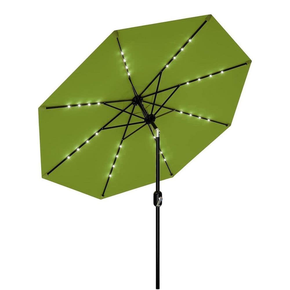 10 ft. Patio Umbrella, Solar LED Lighted 8-Rib Round Market Umbrella in Green with Crank Lift and Tilt price history on PriceWatchPro