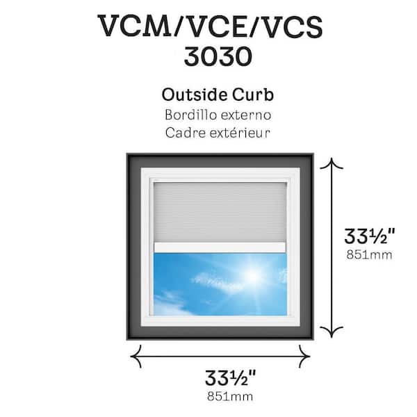 30-1/2 x 30-1/2 in. Manual Venting Curb Mount Skylight with Laminated Low-E3 Glass, Solar Powered Room Darkening Shade