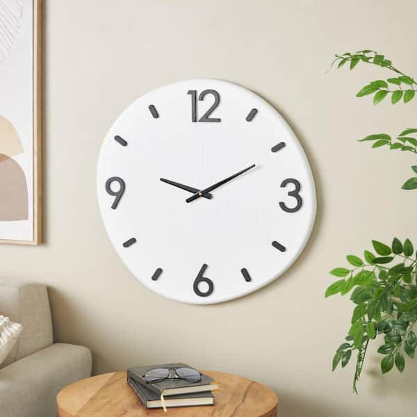 Litton Lane White Wood Round Wall Clock with Black Hands and