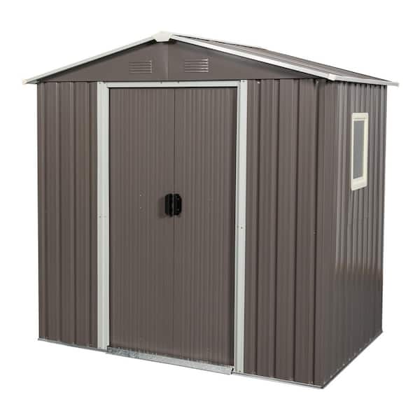 Durab, 6 ft. W x 5 ft. D, Outdoor Metal Storage Shed With window, Brown, 24 sq ft.