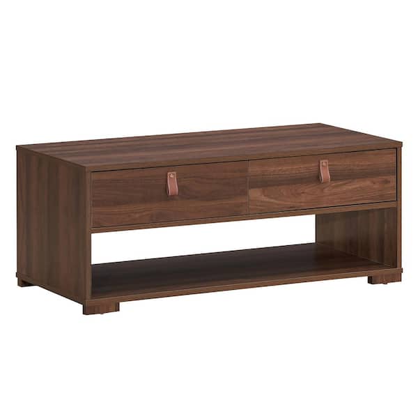 Walnut Rectangle Wood Coffee Table, Coffee Table Shelf Drawers
