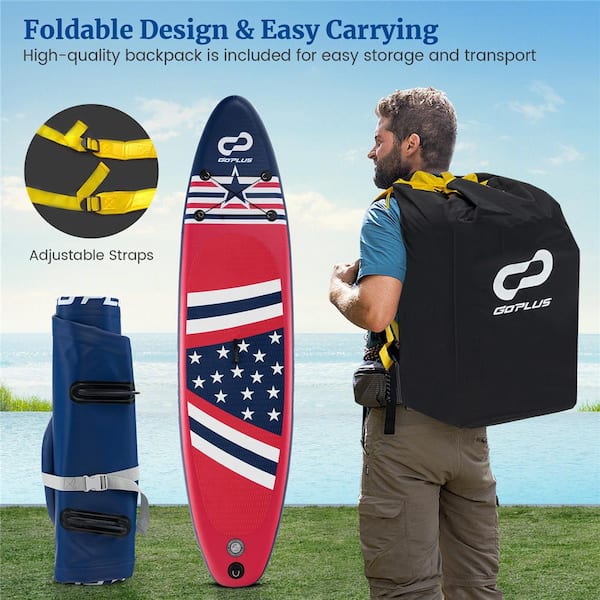 120 in. Red PVC Inflatable SUP Board Portable Adjustable Stand Up Paddle Board with 5 D Rings