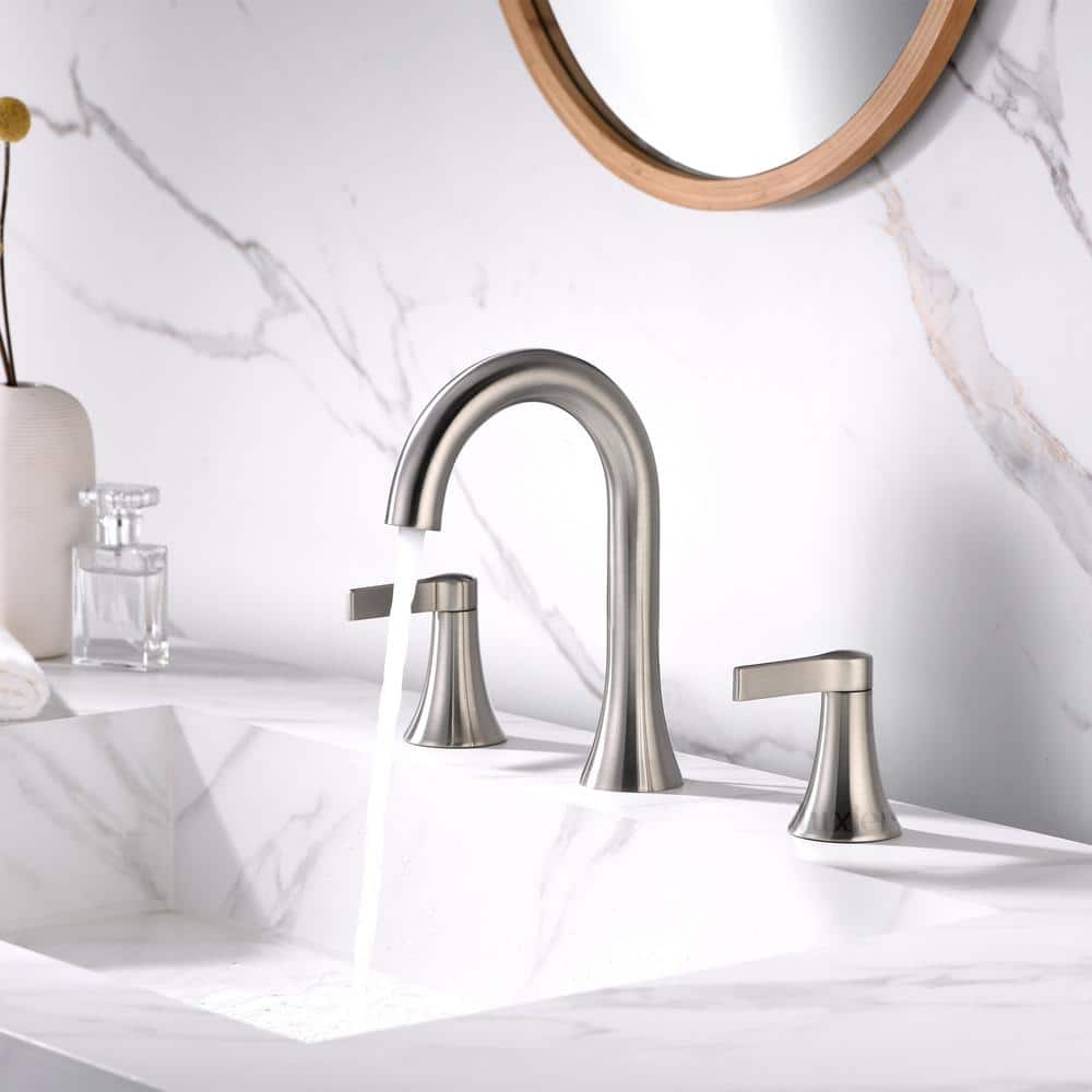 Brushed Nickel Widespread 2-Handle Bathroom Faucet with Drain Assembly