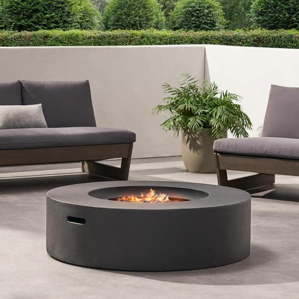 Unbranded Light weight Concrete Outdoor Round Propane Fire Pit, Dark Grey 50,000 BTU (Tank Cover Not Included)