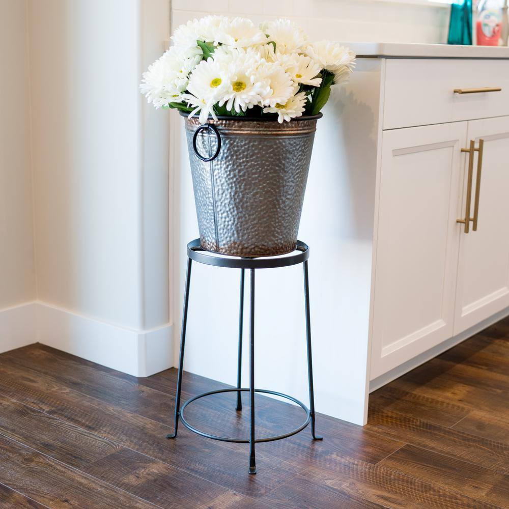 Graphite Wrought Iron Argyle Plant Stand, 18-inch Height