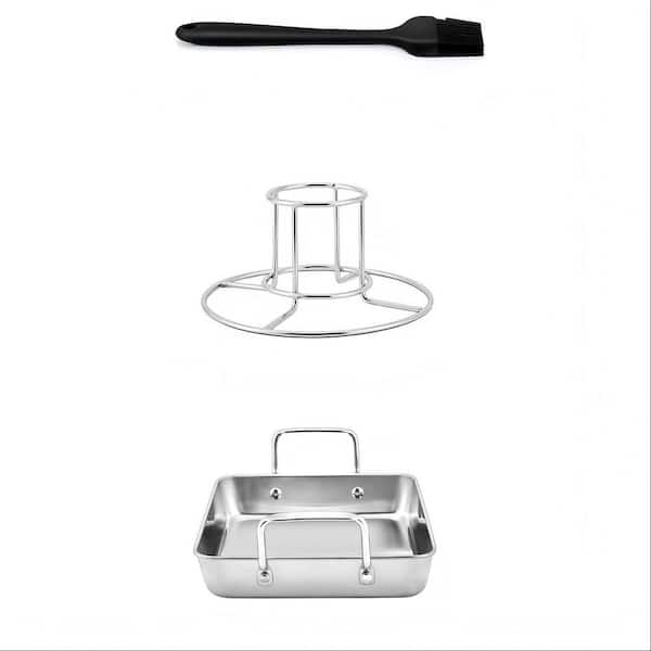 3-Piece Stainless Steel Beer Can Chicken Holder, Vertical Roaster Rack, Drip Pan and Brush, Dishwasher Safe