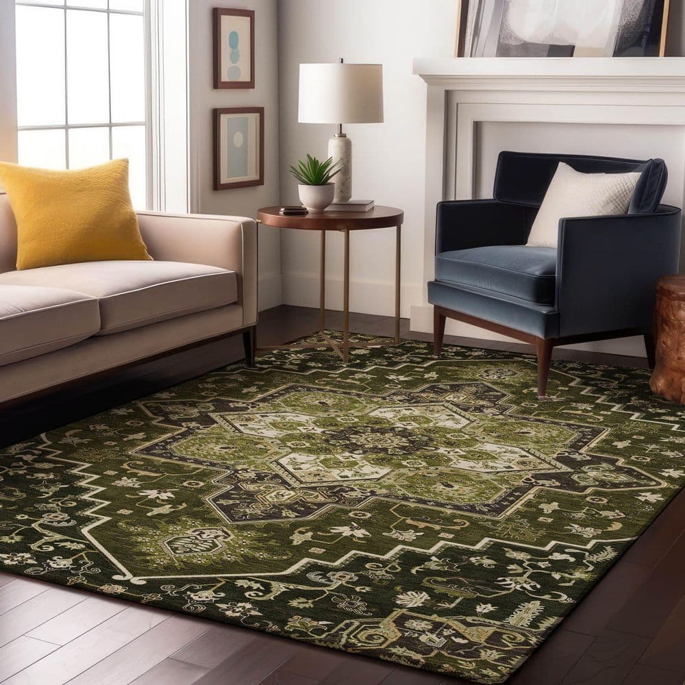 Mayfield Premium Machine Washable Abstract AMF1036 Olive 8 ft. x 10 ft. Area Rug price history on PriceWatchPro