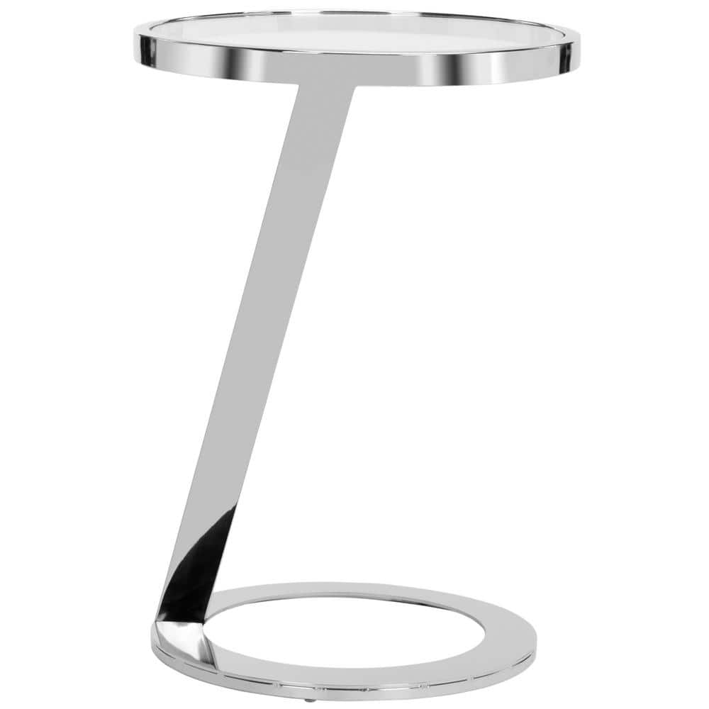 Round Chrome Metal and Glass End Table