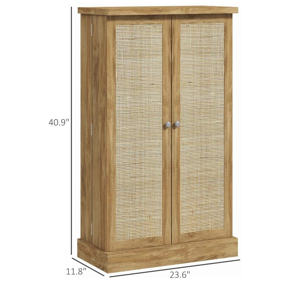 HOMCOM 40.9" Kitchen Pantry Storage Cabinet, Freestanding Kitchen Cabinet with Rattan Doors 5-Tier Shelf 12 Spice Racks Adjustable Shelves Natural