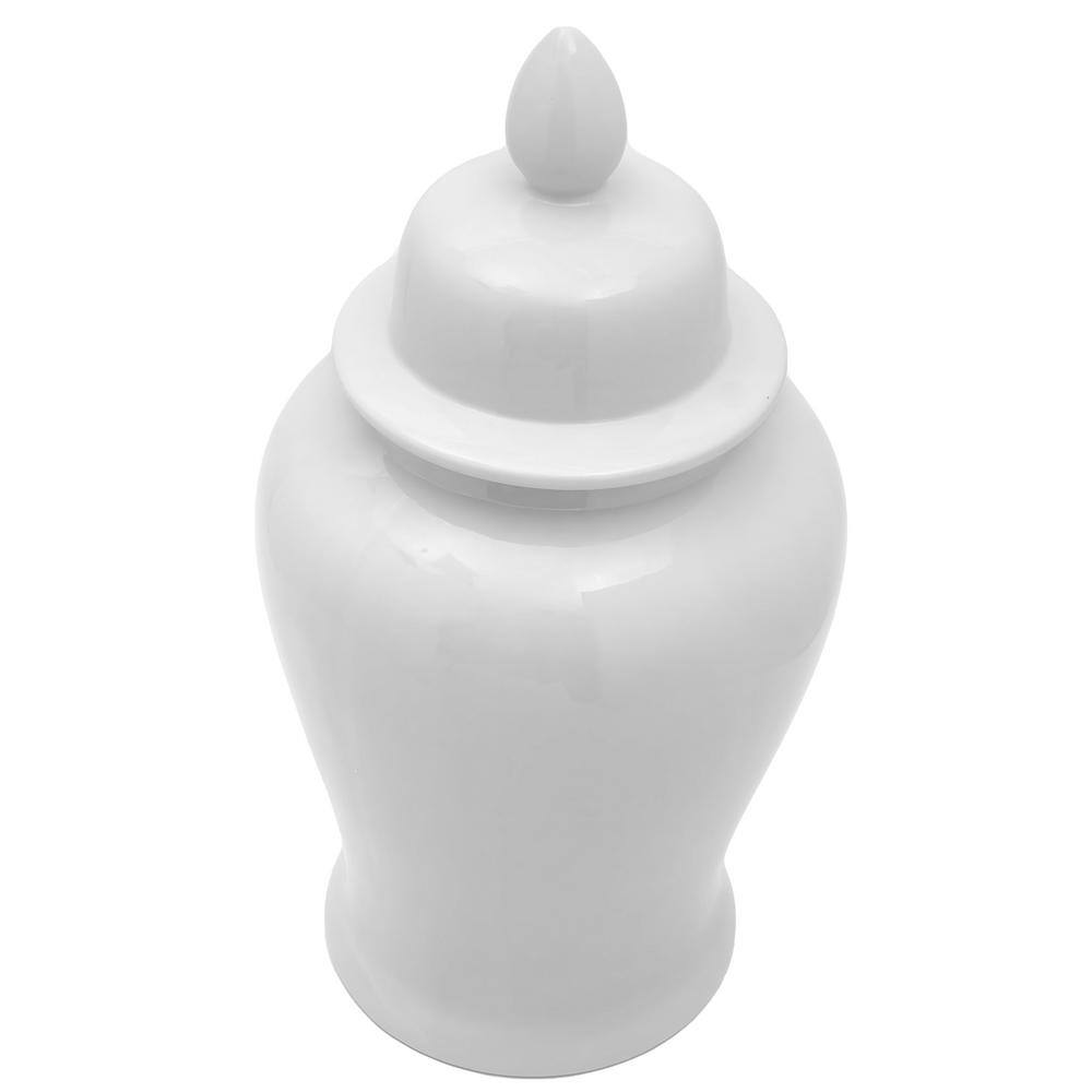 24" White Glossy Porcelain Temple Jar