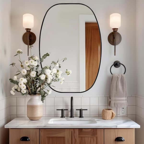 Sxiawe 24 in. W x 36 in. H Black Oval Wall Mounted Aluminum Alloy Bathroom Mirror Decorative Mirror