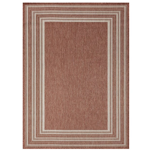 Nicole Miller Patio Country Layla Terracotta/Ivory 5 ft. x 7 ft. Modern Border Indoor/Outdoor Area Rug