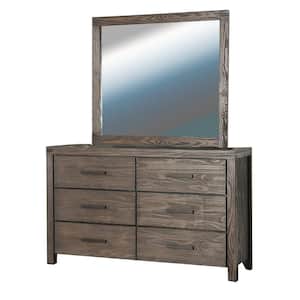 Rexburg 6-Drawers 35 in. H x 58 in. W x 17 in. D Dark Gray Wire Brushed Dresser with Mirror