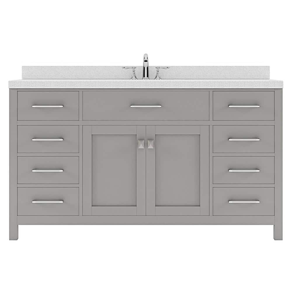 Virtu USA Caroline 60 in. W Bath Vanity in Gray with Quartz Vanity Top