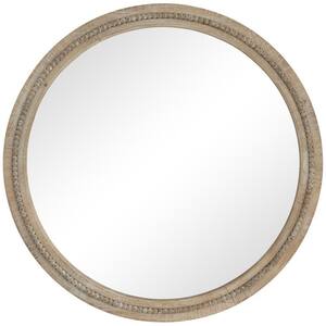 44 in. x 44 in. Distressed Round Framed Brown Wall Mirror with Beaded Detailing