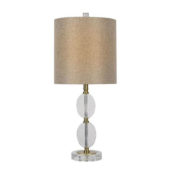 Fangio Lighting 23.5 in. Clear Crystal Flat Hourglass with Soft Gold Metal Accents Table Lamp and Decorator Shade