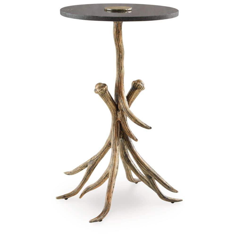 Black Marble and Gold Faux Antler Round Accent Table
