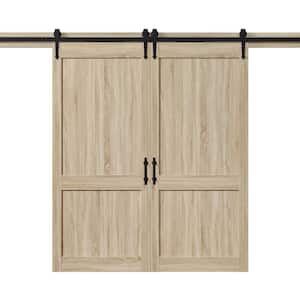 Dorian 36 in. x 84 in. Textured French Oak Double Sliding Barn Door with Solid Core and Victorian Soft Close Hadware Kit