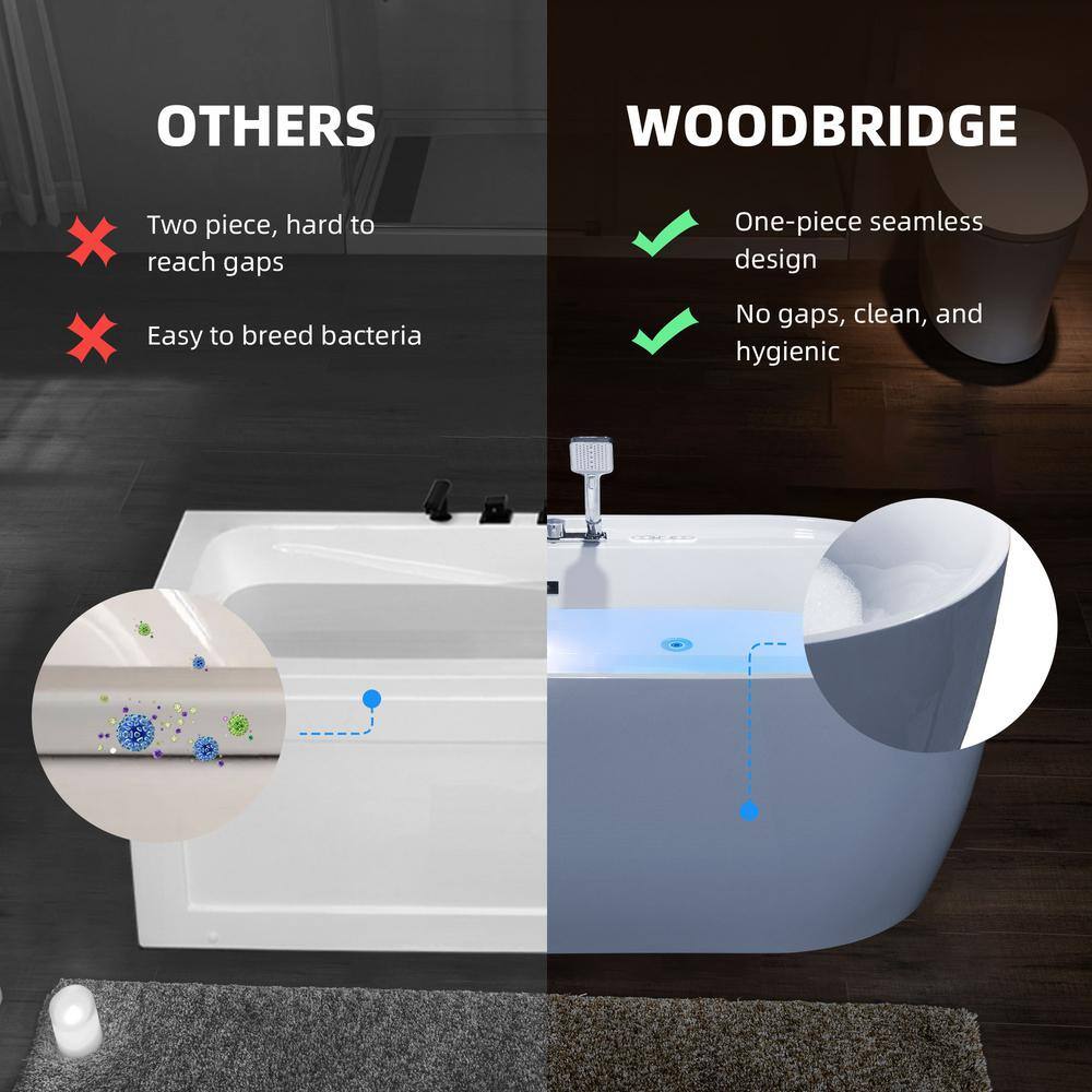 72'' White Acrylic Freestanding Heated Whirlpool Tub