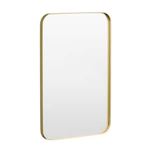 24 in. W x 36 in. H Tempered Glass Rounded Rectangle Framed Wall-Mounted Bathroom Vanity Mirror in Gold