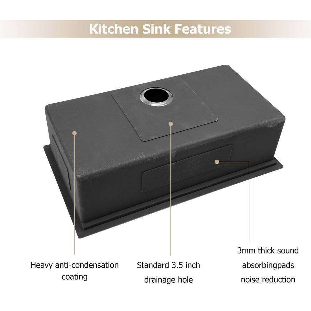 Gunmetal Black 30'' Stainless Steel Undermount Kitchen Sink with Accessories