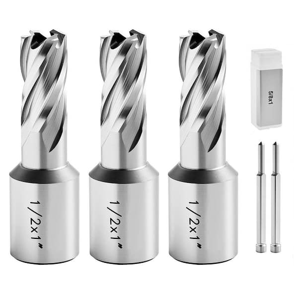 Annular Cutter Set, 5-Piece Weldon Shank Drill Bit Kit, 1 in. Depth, 1/2 in., 5/8 in., 1 in. Diameters, High-Speed Steel