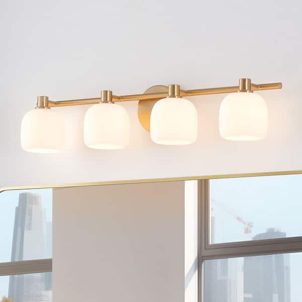 Valentina 30-in. 4-light Champagne Gold Vanity Light with Etched Opal Glass Shades