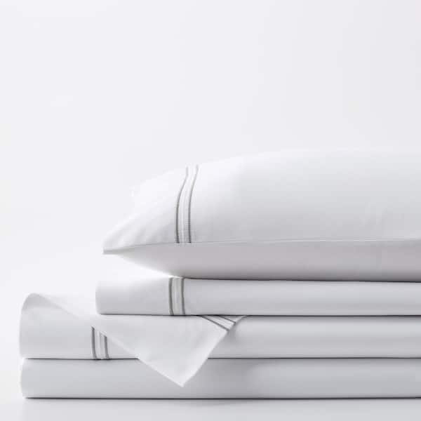 The Company Store Dorset Stripe Legends Hotel 4-Piece Gray Embroidered 600-Thread Count Egyptian Cotton Sateen King Sheet Set