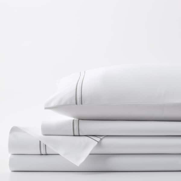 The Company Store Legends Hotel Dorset Stripe 4-Piece Gray Embroidered 600-Thread Count Egyptian Cotton Sateen Queen Sheet Set