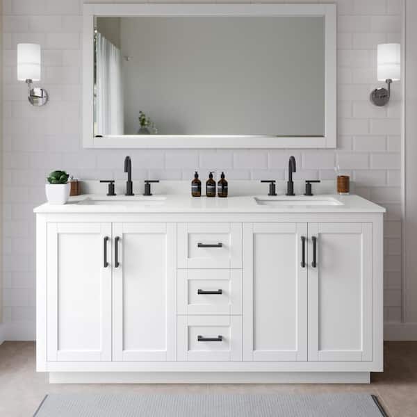 Wyndham Collection Miranda 66 in. W x 22 in. D x 33.75 in. H Double Bath Vanity in White with White Quartz Top