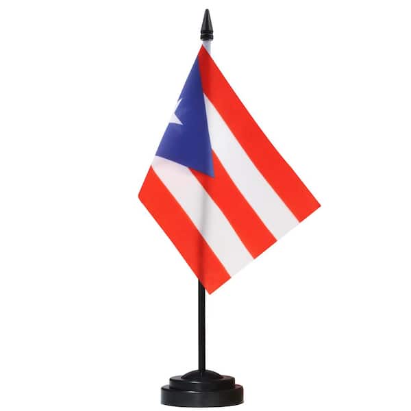 ANLEY 4 in. x 6 in. Puerto Rico Deluxe Desk Flag Set - Miniature Puerto Rican Desktop Flag with Solid Pole
