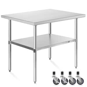 24 in. x 36 in. Stainless Steel Kitchen Prep Table with Bottom Shelf and Casters