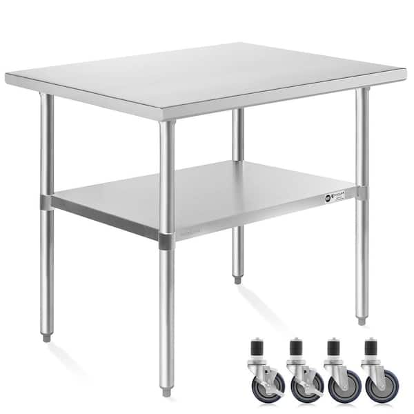 Unbranded 24 in. x 36 in. Stainless Steel Kitchen Prep Table with Bottom Shelf and Casters