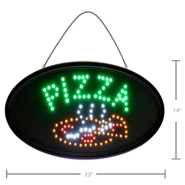 Alpine Industries 23 in. x 14 in. LED Oval Pizza Sign 497-07 - The